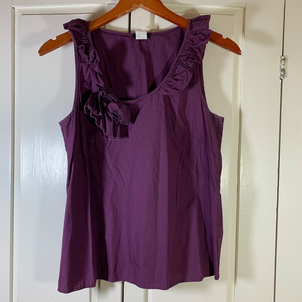 J.Crew Purple Ruffle Rosette Cotton Tank Top 38230 Womens 6 Preppy Chic Feminine
